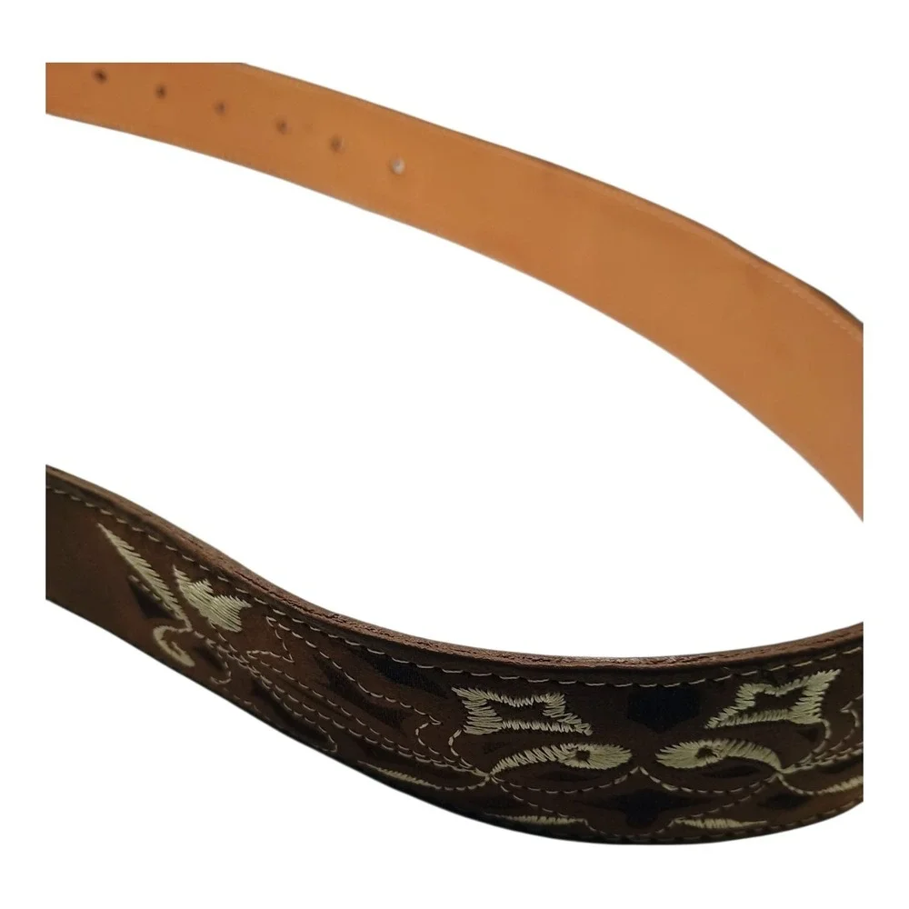 La Sierra Boots Belt Unisex Size 30 Leather Brown Floral Embroidered 30-35 Inch